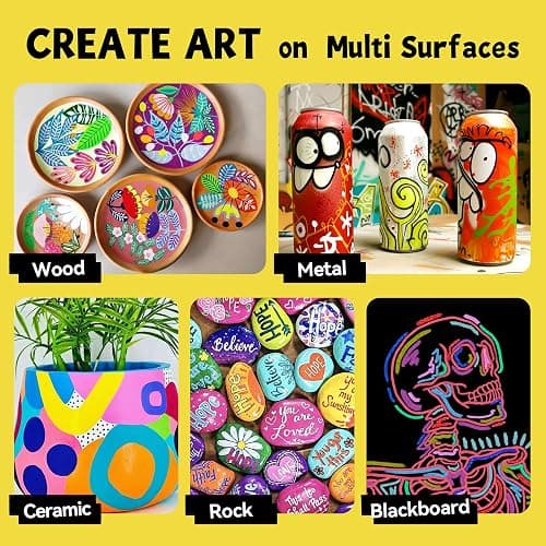 SRUOLOC 12 Neon Colors Jumbo Markers, 15mm Jumbo Felt Tip, Acrylic Paint Markers for Rock Painting, Poster, Stone, Ceramic, Glass, Wood, Canvas thumbnail 5
