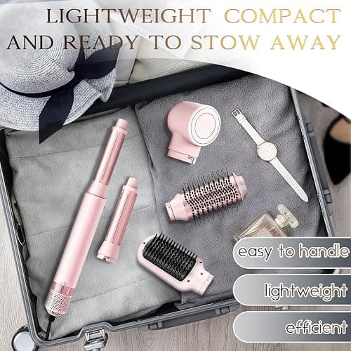 5 in 1 Air Wrap Hair Styler,Dual Voltage Professional Frizz Free Hair Dryer Brush - High-Speed Hot Air Styler, No Heat Damage Auto Wrap Hot Air Styler Wrap, Fast Drying, Curling, Straightening (Pink) thumbnail 8