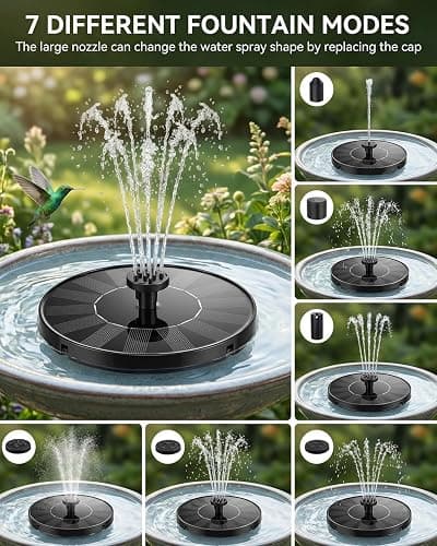 Maraiss Solar Fountain for Bird Bath, 2026 Upgrade 1.4W Solar Power Water Fountain Pump with 7 Nozzles, Free Standing Floating Powered Fountains for Garden, Pond, Pool, Birdbath (6.3 inch) thumbnail 3