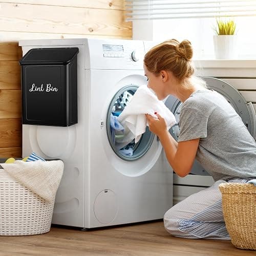 Candco Metal Magnetic Lint Bin for Laundry Room, Wall Mounted Laundry Lint Bin with Lid & Lint Brush, Modern Farmhouse Laundry Room Decor thumbnail 2