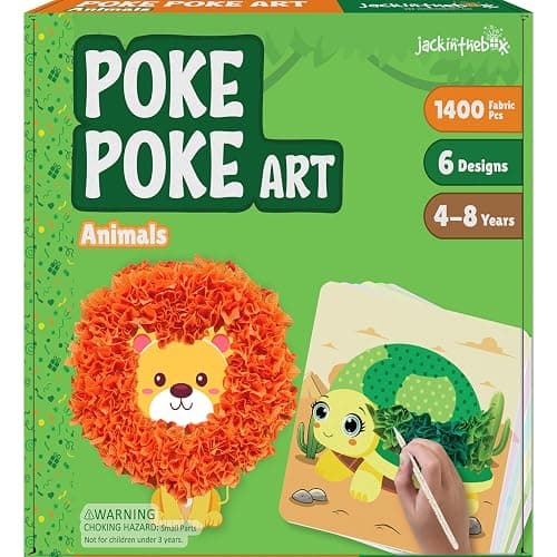 jackinthebox Poke Poke Art – Animals Theme, Mess-Free Fabric Art and Craft, Flower Pressing Kits, Gift for Kids, Girl Gifts, Boy Gift, Toys for Girls and Boys Ages 4 5 6 7 8 - Image 1