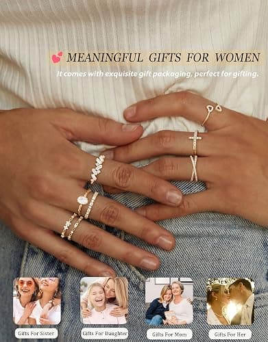 TOSGMY Gold Silver Rings For Women Non Tarnish Gold Plated Stackable Rings Wedding Engagement Bands Dainty 14K Gold Ring Simple Trendy Cubic Zirconia Thumb Stacking Ring Pack Size 4-11 thumbnail 6