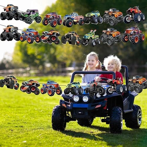Monster Truck Happy Birthday Banner Truck Car Birthday Decorations Racing Theme Party Decorations Party Decoration Supplies Suitable for Boys Girls Baby Children Decoration thumbnail 2