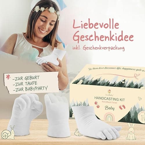 SOULBABY® Gipsabdruck Baby Hand und Fuß [4 Abdrücke] I 100% Made in Germany I Baby Geschenk Geburt Junge & Mädchen I Babyabdruck Set I Fußabdruck & Handabdruck Baby I Geschenk zur Geburt - Gipsabdruckset Baby Hand & Fuß thumbnail 6