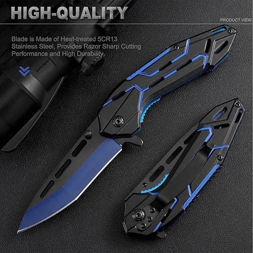 VIFUNCO Pocket Knife for Men, EDC Tactical Knife with Clip, Liner Lock, Stainless Steel Sharp Pocket Knives for Outdoor, Survival Camping Hiking, Gifts for Dad Him Husband - BlueBlack thumbnail 2
