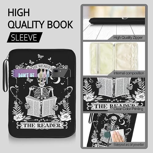 Book Sleeve Book Protector Pouch Case, Skull Book Sleeve with Zipper,Journal Book Sleeve Cover for Book Lovers Gifts, Gothic Skeleton Waterproof Book Club Gifts for Women Teacher Reader Librarian thumbnail 3