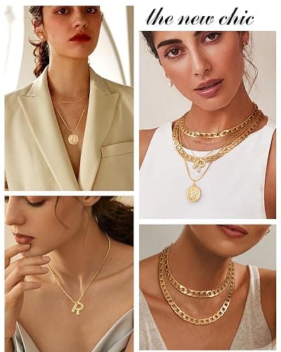 MJartoria Stocking Stuffers for Women-Layered Necklaces for Women Trendy Balloon Initial Pendant Necklace Dainty Chunky Chain Choker Necklaces Jewelry Birthday Gifts thumbnail 3