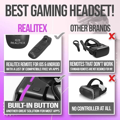 REALITEX 3D VR Headset for Kids + Android Remote - for iPhone & Android Phones | with 3D VR Videos & Apps Links | Virtual Reality Goggles Set for Beginners thumbnail 4