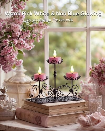 Amagic Flameless Pink Timer Remote Tealights Candles, 3D Black Wick Flickering Tea Light, 300+Hour Colored Votive Candles Battery Operated, Set of 12 for Romantic Wedding Decor, Baby Showers, Proposal thumbnail 3