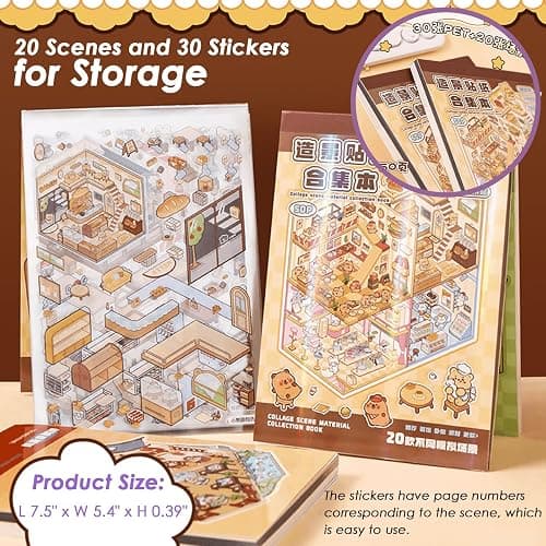 TIYIMIYUXU 20 3D Sticker Scene Set,Scene Stickers Therapy for Adults, Vivid Isometric House 3D Space DIY Sticker Book,Fun Cute Cartoon Stickers,Mini Scenes Relieve Stress thumbnail 6