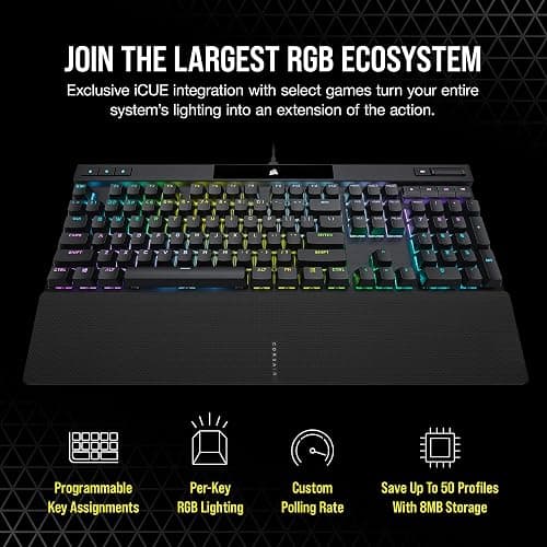 CORSAIR K70 RGB PRO Mechanical Wired Gaming Keyboard – Cherry MX Red Linear Switches, SOCD, PBT Double-Shot Keycaps, 8000Hz Hyper-Polling, NKRO, Anti-Ghosting, Tournament Switch, QWERTY NA – Black thumbnail 6