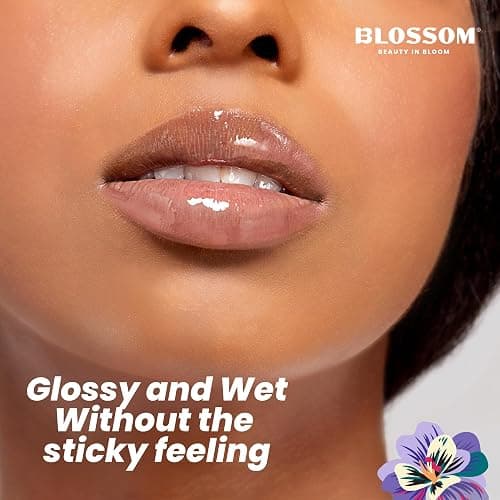 Blossom Lip Gloss Tubes, Cherry Scented Thick Clear High Shine Moisturizing Flower Lip Gel with Nourishing Jojoba Seed Oil, Infused with Real Flowers, 0.3oz, Cherry thumbnail 6
