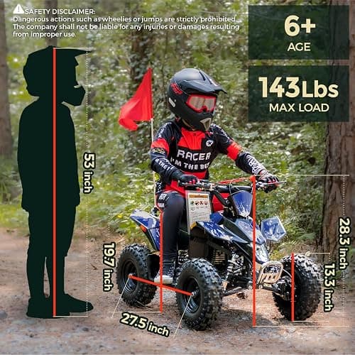 FRP FA40 Sahara Teens Gas ATV,40CC 4-Stroke Mini Gas 4-Wheeler for Teens, Front & Rear Disc Brakes, Speed Control, Up to 143 lbs Weight Capacity, Blue thumbnail 6