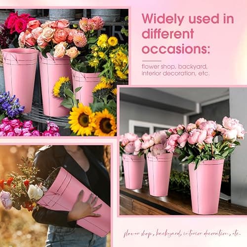 Irenare 12 Inch Vintage Galvanized Flower Bucket Metal Flower Vase Farmhouse French Bucket Planter Metal Floral Container for Party Table Centerpiece Weddings Home(Pink,6 Pcs) thumbnail 5