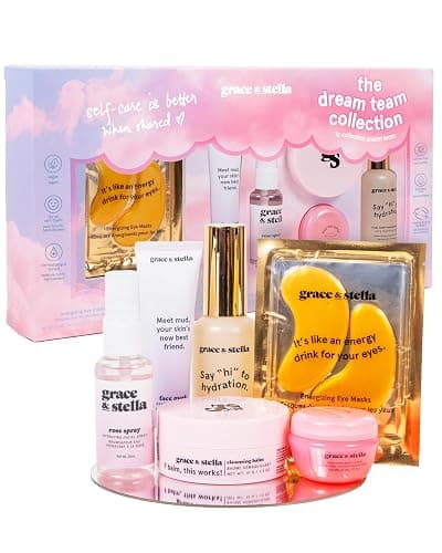 grace & stella Award Winning Skin Care Set - Gift Set for Women | Travel Size Toiletries with Eye Masks, Hyaluronic Acid Serum, Lip Balm & More, Gift Baskets for Women, Vegan Self Care - Image 1