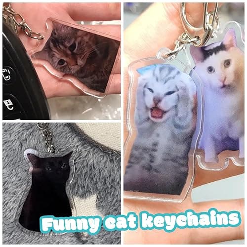 Ohjijinn 8Pcs Cat Keychain Cute Cat Meme Keychains Two Cats Talking Keyring Kawaii Charm Keychain Funny Gift For Friend, Multi, One Size thumbnail 5