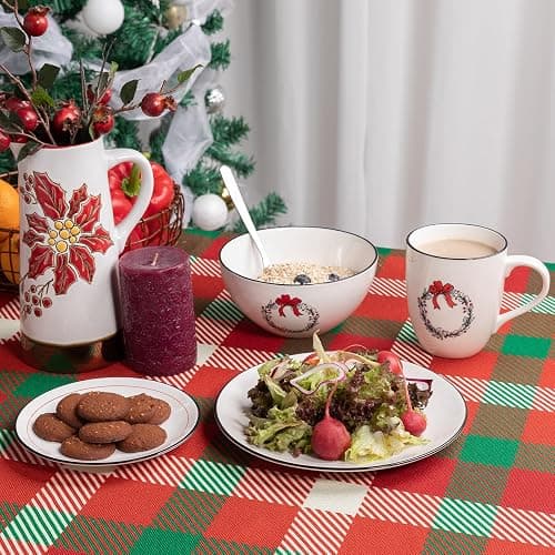 LEHAHA Ceramic Christmas Plates, 6 inch Porcelain Holiday Round Appetizer Plates, Set of 6 Plates for Kitchen, Great for Dessert,Appetizer,Cake. Dishwasher and Microwave Safe thumbnail 6