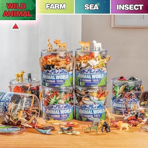 Yeonha Toys 60 Piece Mini Zoo Animal Toy with Gift Box, Realistic Small Plastic Animal Figure Sensory Bins, Jungle Party Favors, Cupcake Topper, School Education, Birthday Gifts for Kids Toddlers thumbnail 2