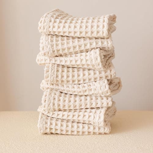 Viva Maison Premium 100% Turkish Cotton Wash Cloths & Face Towels Pack of 8, Luxury Turkish Waffle Washcloth Ideal for Bath, Makeup, Kitchen (Natural, Set of 8 Washcloths) - Image 1