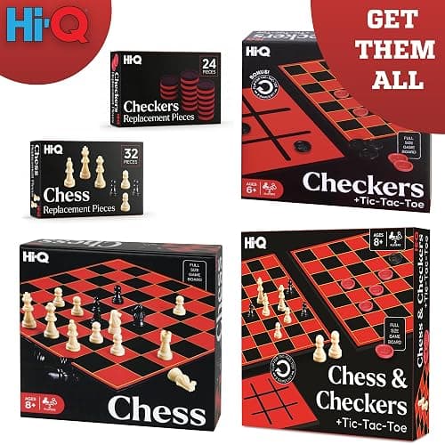 HI-Q Checkers & Tic-Tac-Toe Board Game Set – Classic Strategy for Kids & Family – Features Interlocking Stacking Pieces & Folding Board – Ages 6+ thumbnail 6