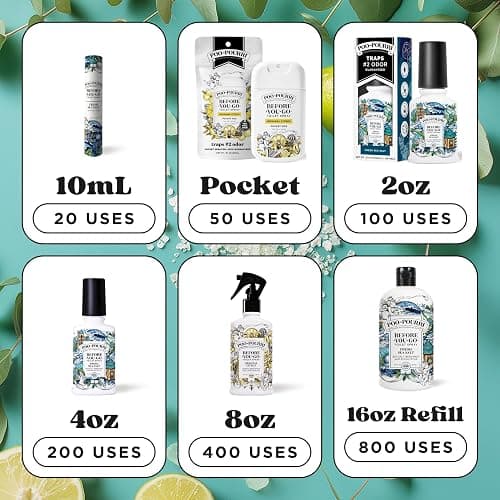 Poo-Pourri Before-You-Go Toilet Spray, Fresh Sea Salt, 4 Fl Oz, Up to 200 Uses, Bathroom Odor Deodorizer, Plant-Based with Essential Oils, for Home or Work, Sea Salt, Bergamot & Eucalyptus Scent thumbnail 10