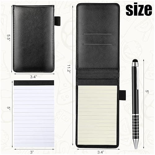 Outus 10 Pcs Mini Pocket Notepad Holder Set Included Small Leather Pocket Notebook Holder with 50 Lined Sheets, Metal Pen, 8 Pcs 3 x 5 Inch Memo Book Refills, 30 Lined Paper Per Note Pad (Black) thumbnail 3