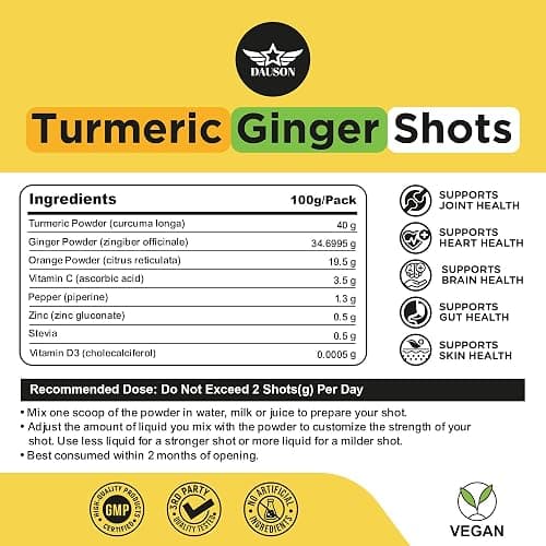 Ginger Turmeric Supplements with Piperine, Vitamin C, Vitamin D3 & Zinc | 100 Servings of Turmeric Ginger Shots for Joint, Heart, Brain, Gut & Skin Health | Ayurved | Powder (Shot 3) thumbnail 4