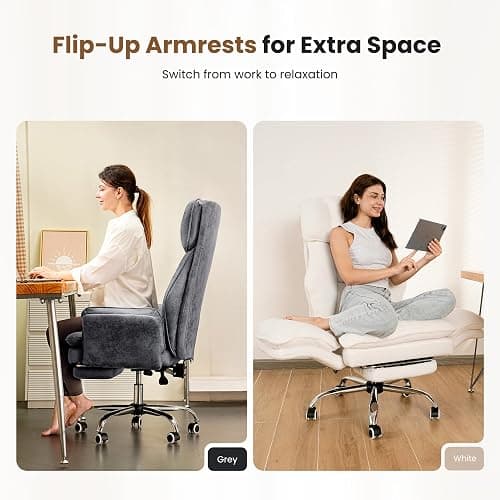 Big and Tall Office Chair, Flip Armrests for Pets & Cross Legged Sitting, Executive Ergonomic Computer Gaming Chair with Foot Rest, Teddy Fleece Wide Seat Reclining Desk Chair thumbnail 2