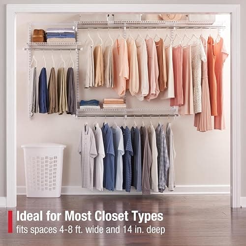 Rubbermaid Configurations Custom Closet Kit 4-8 Ft. Adjustable Metal Wire Shelving White Finish Expandable Organization System Hardware Included for Home Closet/Pantry/Laundry/Mudroom thumbnail 2