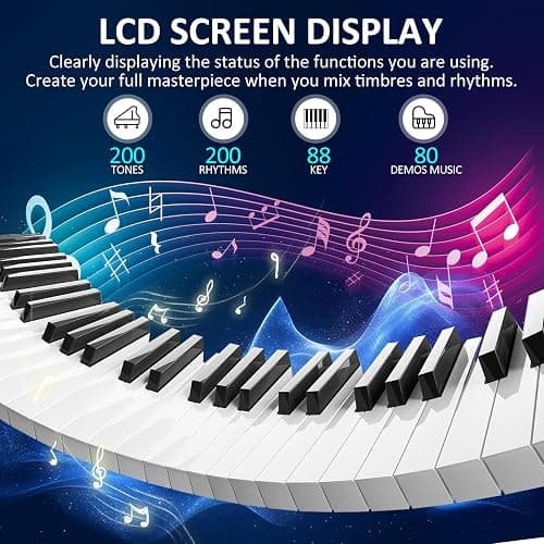 88 Key Piano Keyboard, Semi Weighted Electronic Digital Piano with Music Stand, Power Supply, Sustain Pedal, Bluetooth, Stand, MIDI, for Beginner Professional at Home, Stage thumbnail 2