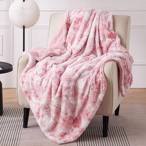 Bedsure GentleSoft Sherpa Fluffy Blanket Twin Size - Fleece Warm and Cozy Throw for Women Gift, Plush & Fuzzy Faux Fur Christmas Blanket for Couch, Sofa, Bed Decor, Tie Dye Design, Pink, 60x80 Inches - Image 1