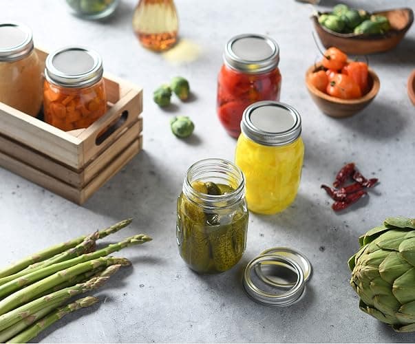 Quality Glass Mason Jars 16 Ounce (6 Pack) Regular Mouth Glass Mason Jar with Lids & Bands, Dishwasher Safe. Ideal for Canning, Pickling, Jam, Meal Prep, Food Storage - Bonus Chalkboard Label & Pen thumbnail 2