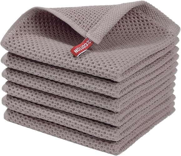 smiry Cotton Kitchen Dish Towels, 12" x 12", 6 Pack Waffle Weave Kitchen Towels, Ultra Soft Absorbent Quick Drying Dish Cloth, Brown - Image 1