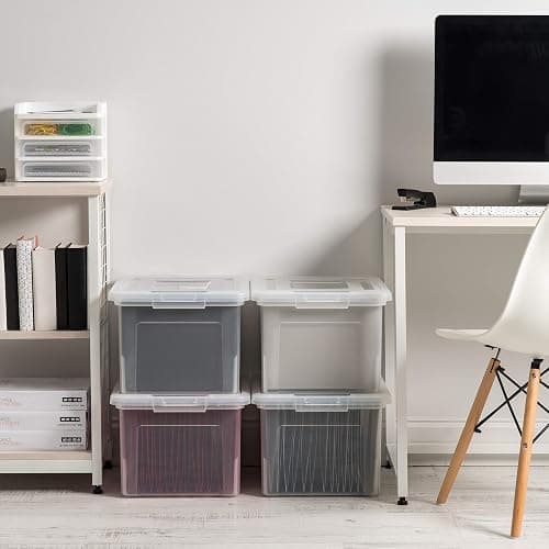 IRIS USA File Box, Plastic File Organizer with Lids for Letter/Legal File, Portable Document Box For Moving, Storage Bin with Durable and Secure Lid, Stackable Nestable BPA-Free, Clear 35 Qt. 4 Pack thumbnail 2