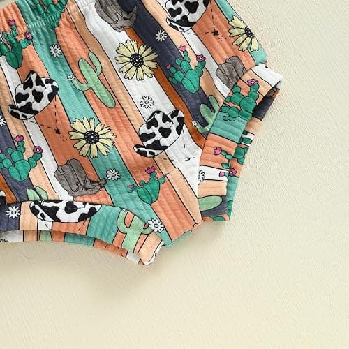 KMBANGI Western Cowgirl Baby Summer Outfits Newborn Girl Short Sleeve Letters Print T-Shirt Romper Bib Shorts Headband 0-18M thumbnail 7