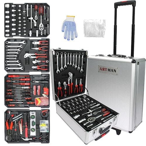 RYH 899pcs All-in-One Professional Tool Set & Rolling Tool Box Set - 4 Drawer Organizer Storage Case - Complete Home, Auto, Mechanic Tool Kit for DIY, Homeowner, Handyman Tool Set (899pcs+Silver) - Image 1