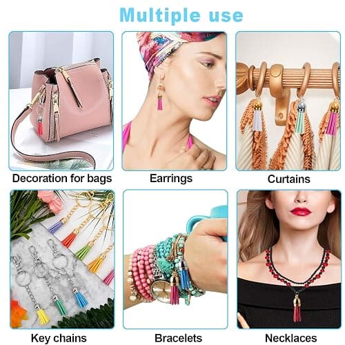 Duufin 240 Pieces Keychain Tassels Bulk Leather Tassel Pendants Colorful Tassel for Keychain, Craft and DIY Projects, 60 Colors (Gold and Silver Cap) thumbnail 5
