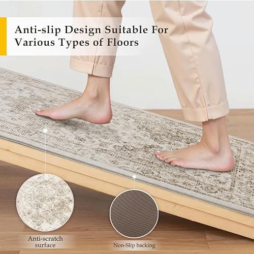 WondRg Neutral Kitchen Mats 2PCS Anti Fatigue Mat for Cushioned Brown Vintage Kitchen Mats for Floor Waterproof Non-Slip Comfort Standing Rug for Sink Laundry Office 17.3"×47"+17.3"×30" thumbnail 4