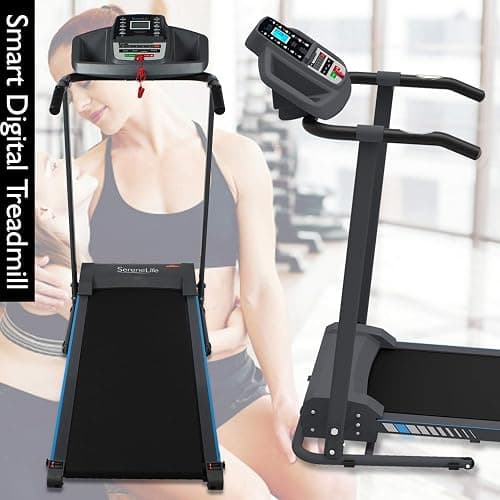 SereneLife Electric Folding Treadmill Exercise Machine - Smart Compact Digital Fitness Treadmill Workout Trainer w/Bluetooth App Sync, Manual Incline Adjustment, for Walking, Running, Gym thumbnail 7