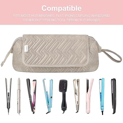 Leudes Hair Tools Travel Bag for Women Heat Resistant Mat for Travel Essentials Hot Tools Straighteners,Flat Irons,Curling Iron,Hot Air Brushes and Hair Dryer Organizer Bags 2 in 1 (Camel) thumbnail 6