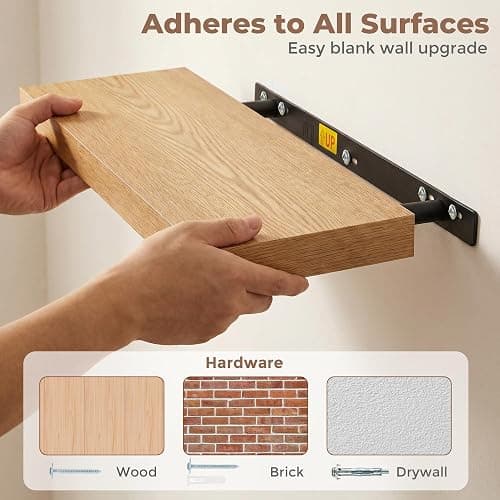 24 Inch Floating Shelves for Wall, 6.5"D Wood Storage Shelves, Oak Finish | Engineered Wood, Invisible Bracket, Large Storage, Easy Install, Hold Up to 44lbs, Living Room, Bathroom, Bedroom, Kitchen thumbnail 7