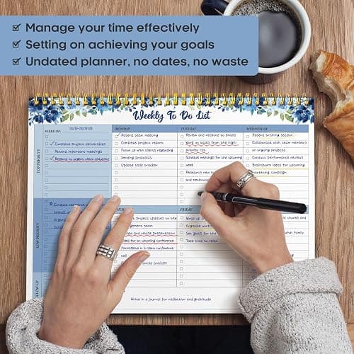 Taja Weekly To Do List Notepad with 52 Undated Sheets（8.5"×11"）- Weekly Desk Planner for Women & Man, Work and Home - 1 Pack Azure Bloom thumbnail 6