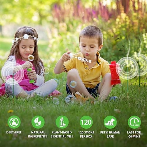 BugBai® Mosquito Repellent Outdoor Patio, 240 PCS Natural Plant-Based Citronella Oil Incense Sticks Indoor Home Pet Family Safe, DEET Free Bug Insect Control Repellent for Yard Garden Camping Fishing thumbnail 4