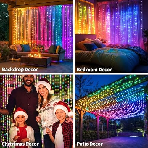 Ryblgled Battery Operated Fairy Curtain Lights - Multicolor 10ft x 10ft 300 LED Battery Power Curtain String Lights with Remote & Timer for Backdrop Outside Gazebo Christmas Indoor Bedroom Decor thumbnail 8
