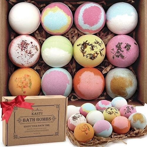 KASTU Bath Bombs Salt Balls,12 PCS Gift Set,Vanilla Menthol Rose Extract Essential Oils,Moisturizing Dry Skin,Fizzy Spa,Relaxing,Bubble Bath Bomb Gifts Idea for Men Women - Image 1