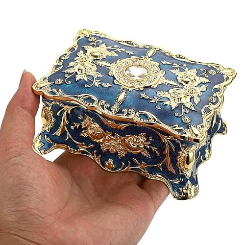 Hipiw Vintage Jewelry Organizer Box - Metal Trinket Storage Box Ornate Treasure Chest Box Jewelry Decorative box Keepsake Gift Box Case for Women,4.9"x3.4"x2.7" thumbnail 6