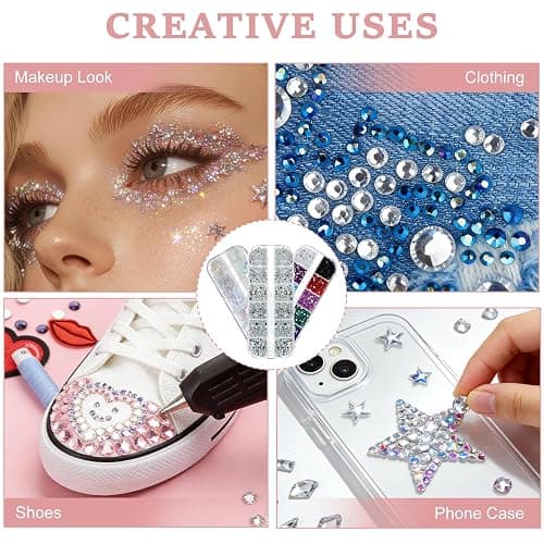 4200pcs Nail Rhinestones, 6 Sizes Silver AB Nail Gems, 6 Colors Mixed Rhinestones, 6 Styles of Sequins, Including 15ml B-7000 Glue, Pick-Up Tweezers & Dotting Pen thumbnail 7