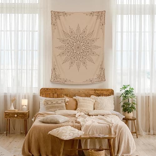 Damanse Floral Tapestry Wall Hanging Cute,Boho Wall Tapestry for Bedroom Aesthetic,Mandala Living Room Decor for Teen Girls (Flaxen, 34.80" x 47.20") thumbnail 7