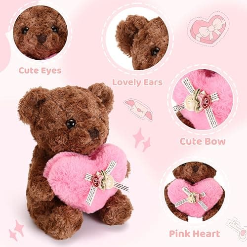 ABEARCAR Cute Teddy Bear Stuffed Animals with Pink Heart for Kids,Soft Teddy Bear Plushies Valentine's Day, for Girlfriend Kids or Mom thumbnail 6
