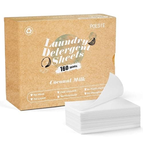 Poesie Laundry Detergent Sheets Coconut Milk Scent 160 Count Non Plastic Jugs Portable Laundry Soap Sheet for Clothes Washing Indoor and Outdoor Essentials - Image 1